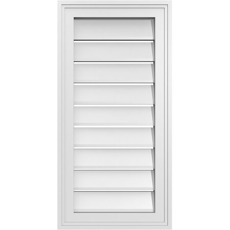 Ekena Millwork Vertical Surface Mount PVC Gable Vent: Functional, w/ 2"W x 1-1/2"P Brickmould Frame, 14"W x 28"H GVPVE14X2802SF
